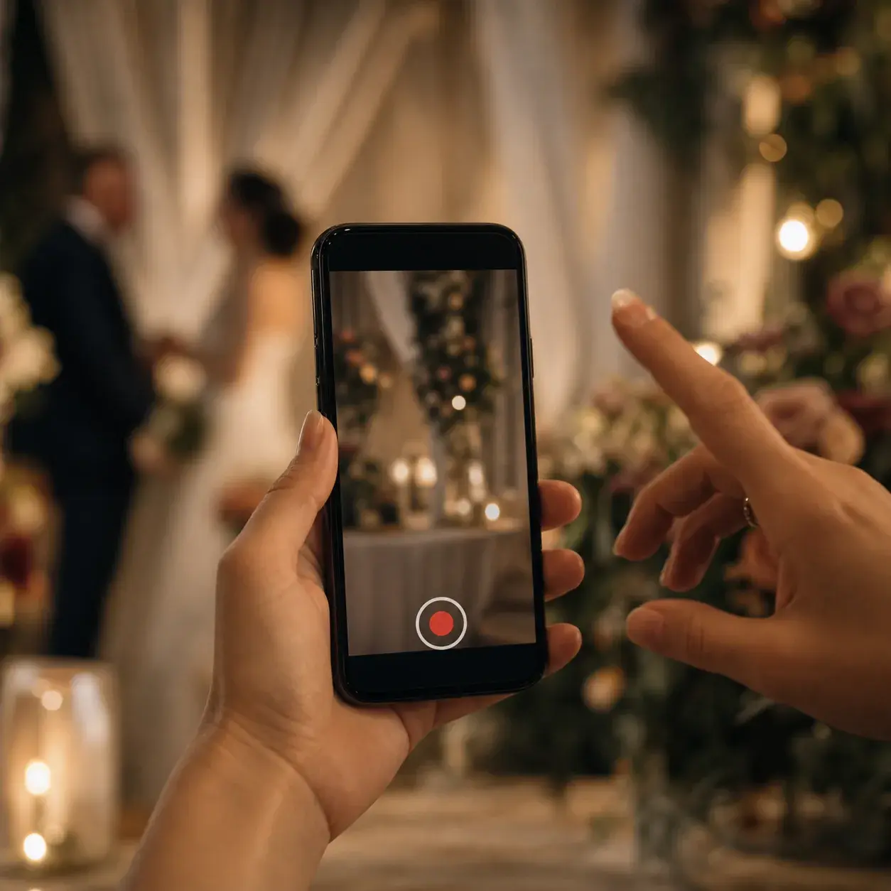 Hibrit düğün canlı yayın kaydı sırasında telefon ekranı